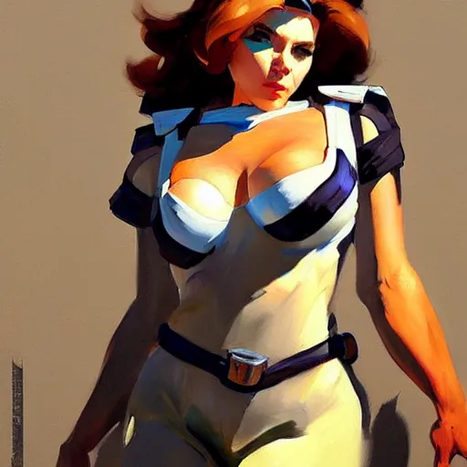 Image similar to greg manchess portrait painting of abigail shapiro as overwatch character, medium shot, asymmetrical, profile picture, organic painting, sunny day, matte painting, bold shapes, hard edges, street art, trending on artstation, by huang guangjian and gil elvgren and sachin teng