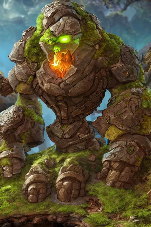 Image similar to zelda fantasy art giant golem troll wood rock greeble gemstone, global illumination ray tracing hdr fanart arstation by sung choi and eric pfeiffer and gabriel garza and casper konefal