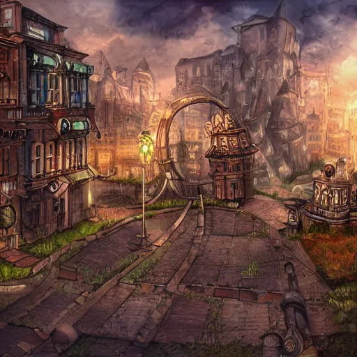 Image similar to Steampunk City, Landscape, Digitally painting