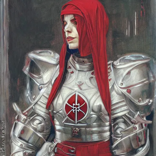 Prompt: portrait of a shocked female templar, in white and red armor, by donato giancola.