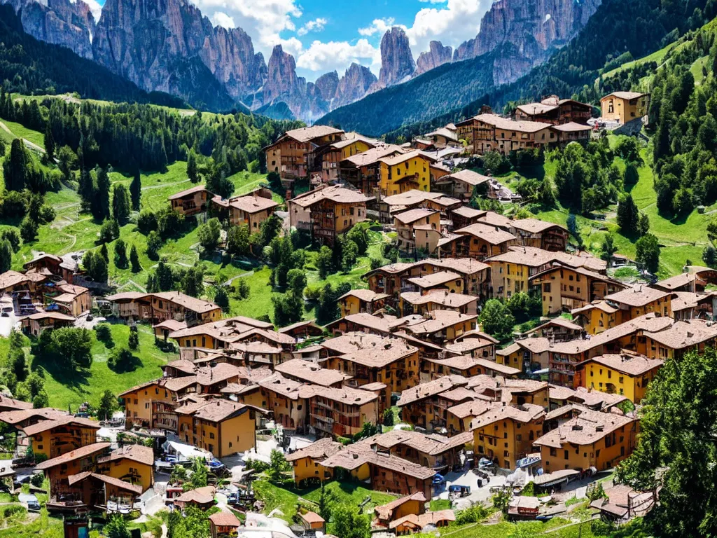 Image similar to an italian town in the dolomites mountains