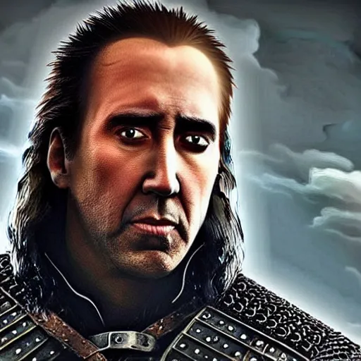 Image similar to nicholas cage as the witcher