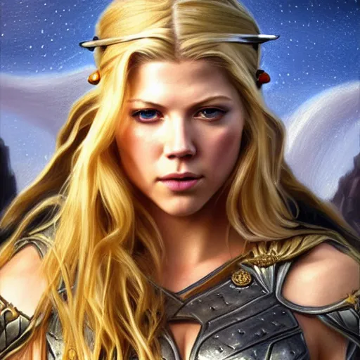 Prompt: beautiful Katheryn Winnick as Lady Thor, drawn by a 6 year old, western, closeup, D&D, fantasy, intricate, elegant, highly detailed, digital painting, artstation, concept art, matte, sharp focus, illustration, art by Artgerm and Greg Rutkowski and Alphonse Mucha
