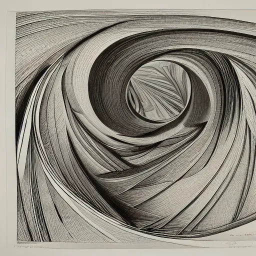 Prompt: lithography by maurits cornelis escher