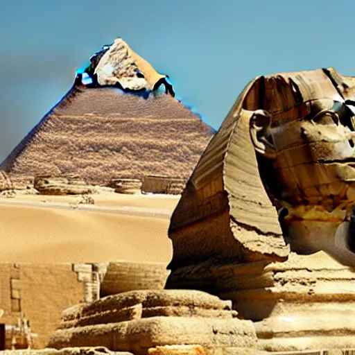 Prompt: the great sphinx of giza, except its an overweight middle aged software engineer writing code on laptop, high quality digital art, 8k