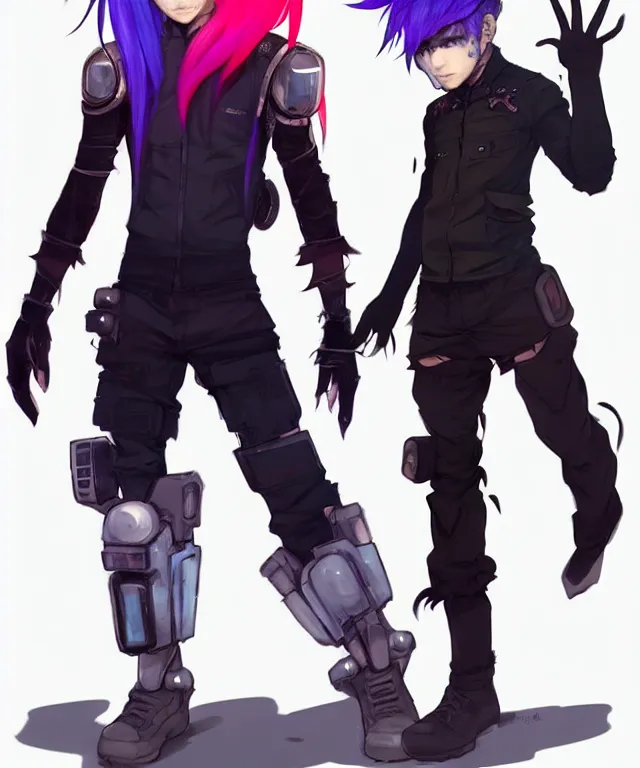 Image similar to character concept art of a cute cyberpunk boy with colorful hair and wolf ears wearing tight clothing | | cute - fine - face, pretty face, key visual, realistic shaded perfect face, fine details by stanley artgerm lau, wlop, rossdraws, james jean, andrei riabovitchev, marc simonetti, and sakimichan, trending on artstation