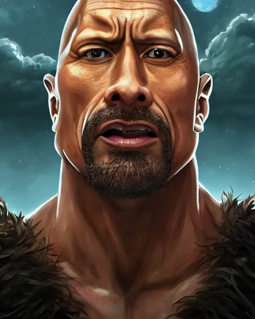 Image similar to dwayne johnson as rick from rick and morty, gothic scene, dramatic light, lee ji - eun, illustration, atmosphere, focused, artstation, highly detailed, art by yuhong ding and chengwei pan and serafleur and ina wong