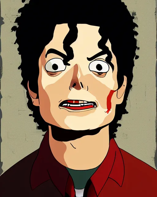 Image similar to portrait of michael jackson in the style of justin roiland. cinematic lighting. style of rick & morty. photographic, photography. by justin roiland