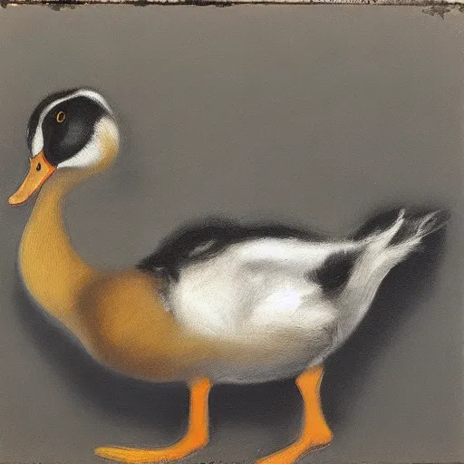 Prompt: a duck on the prowl oil painting aaron siskind