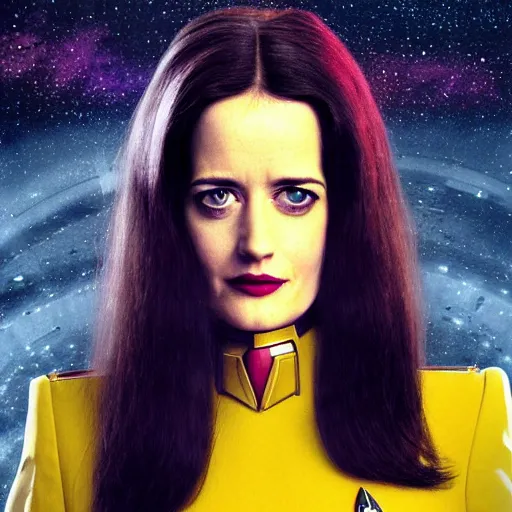 Prompt: a portrait of 3 0 year old eva green as a star fleet officer from star trek next generation, ultra rendered, extreme realism and detail, 8 k, highly detailed, realistic, completely framed, hyper realistic, colorful, direct lighting, 3 5 mm photo, photorealistic, sharp focus