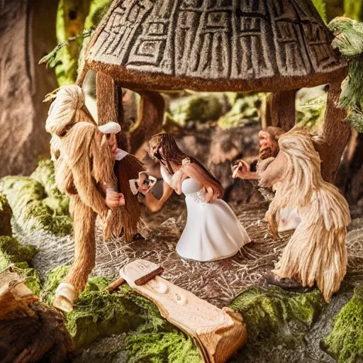 Image similar to caveman getting married in real life, intricate, highly detailed, detailed, hyper realistic, 4 k, 8 k uhd, realistic, great detail