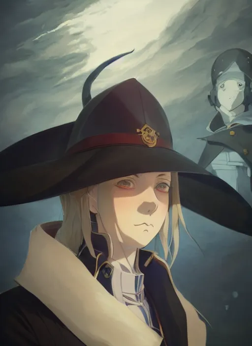 Image similar to portrait of lady maria, helm of second world war warship in background, illustration concept art anime key visual trending pixiv fanbox by wlop and greg rutkowski and makoto shinkai and studio ghibli and kyoto animation, symmetrical facial features, shoulder eyes, astral witch clothes, dieselpunk, realistic anatomy, gapmoe yandere grimdark, volumetric lighting, backlit