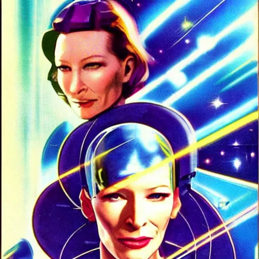 Image similar to retro scifi poster of cate blanchett