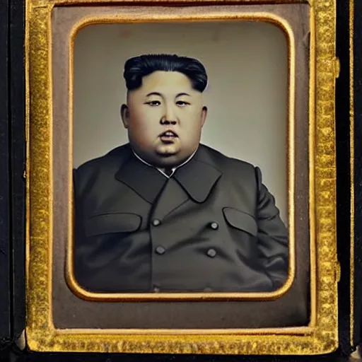 Prompt: A daguerreotype photograph of Kim Jong Un.