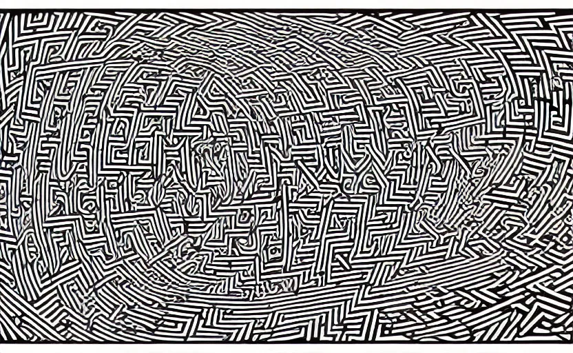 Image similar to intricate maze linework highly detailed optical illusion escher