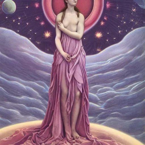 Prompt: Liminal space in outer space by Evelyn De Morgan