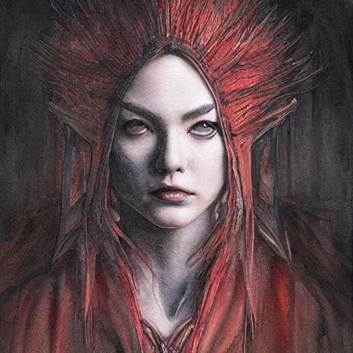 Image similar to portrait, female anthropomorphic cardinal druid, watercolor, dramatic lighting, cinematic, establishing shot, extremely high detail, foto realistic, cinematic lighting, pen and ink, intricate line drawings, by Yoshitaka Amano, Ruan Jia, Kentaro Miura, Artgerm, post processed, concept art, artstation, matte painting, style by eddie mendoza, raphael lacoste, alex ross,