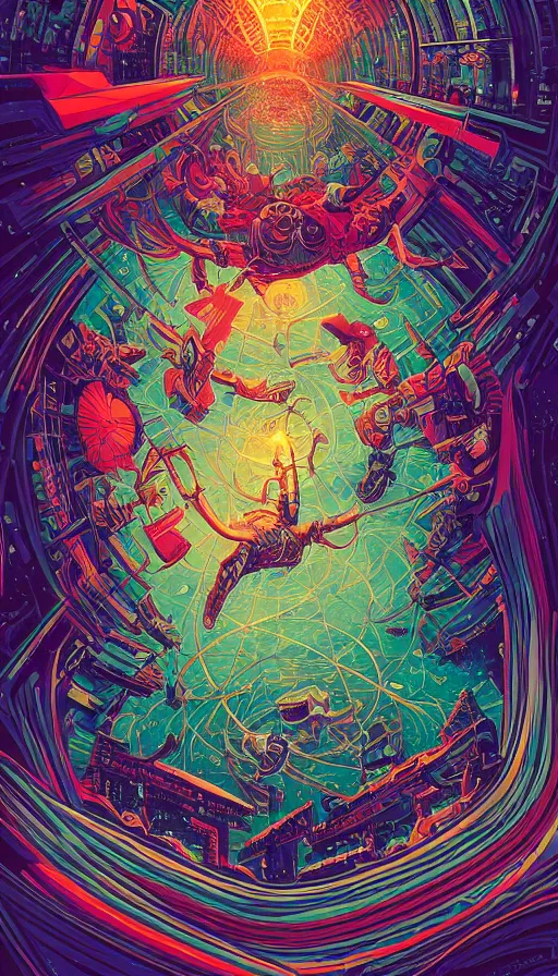 Image similar to the psychedelic adventures of the cosmic time travellers travelling through the multiverse, futurism, dan mumford, victo ngai, kilian eng, da vinci, josan gonzalez