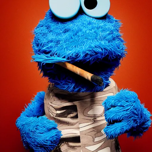 Image similar to cookie monster smoking a blunt stylised jonathan zawada photography portrait