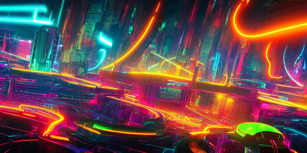 a vast city of tron like neon, tron 1 9 8 4, vibrant | Stable Diffusion ...