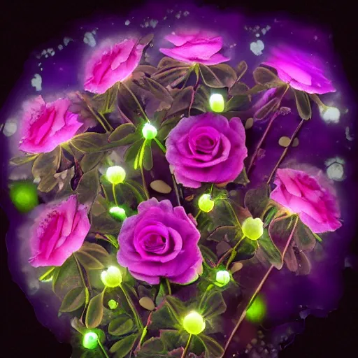 Image similar to a bouquet of bioluminescent roses