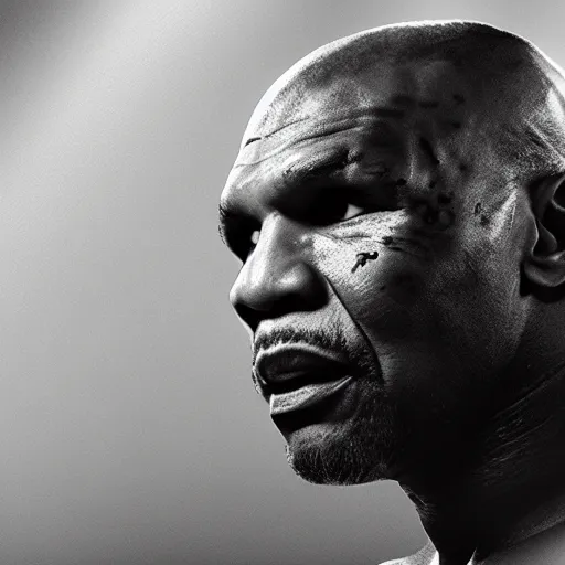 Image similar to a still of mike tyson, cinematic, 4 k, god rays through fog