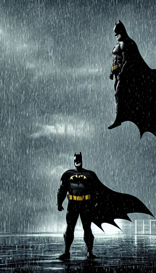 Image similar to ''batman in the rain, cinematic shot, beautiful night, photorealistic, concept art, high quality, 8 k''