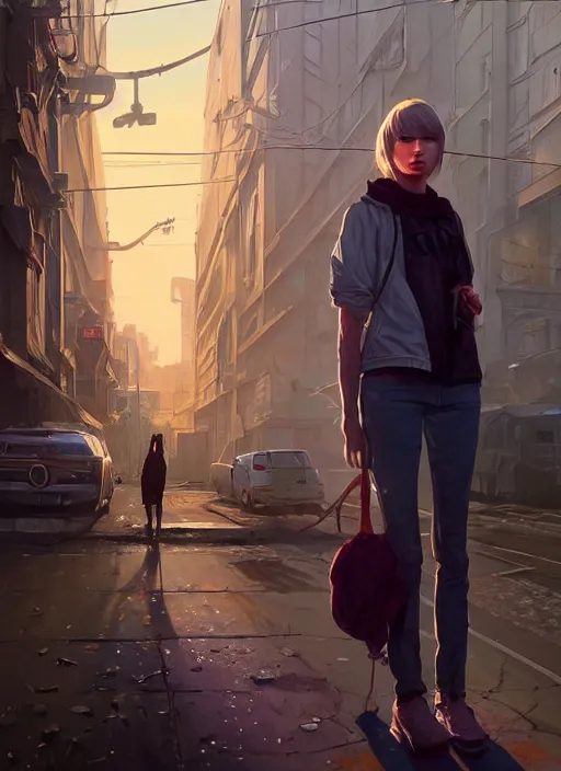 Image similar to Highly detailed full-body portrait of homeless Taylor Swift, in GTA V, Stephen Bliss, unreal engine, fantasy art by Greg Rutkowski, Loish, Rhads, Makoto Shinkai and Lois van baarle, ilya kuvshinov, rossdraws, Mat collishaw, global illumination, radiant light, detailed and intricate environment