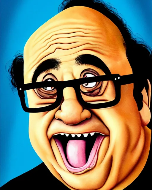 Image similar to painting portrait of danny devito as a ham, cartoon, warm lighting, danny devito has a ham body. movie poster, illustration by bartek fedyczak, erak note, tooth wu, neil richards, kan liu, siwoo kim, jisu choe, trending on art station