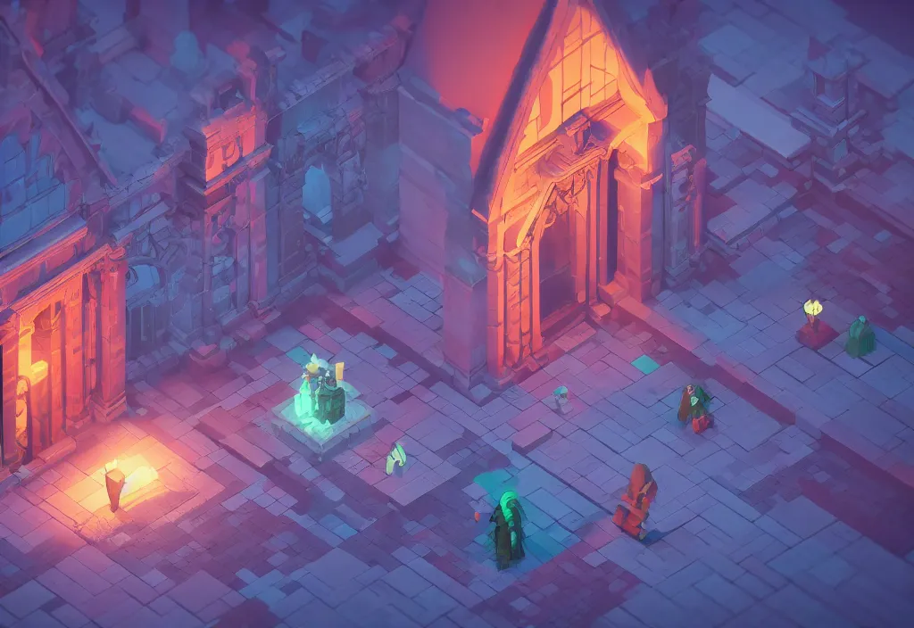 Image similar to isometric magicavoxel Bloodborne colorful cinematic lighting, 4k