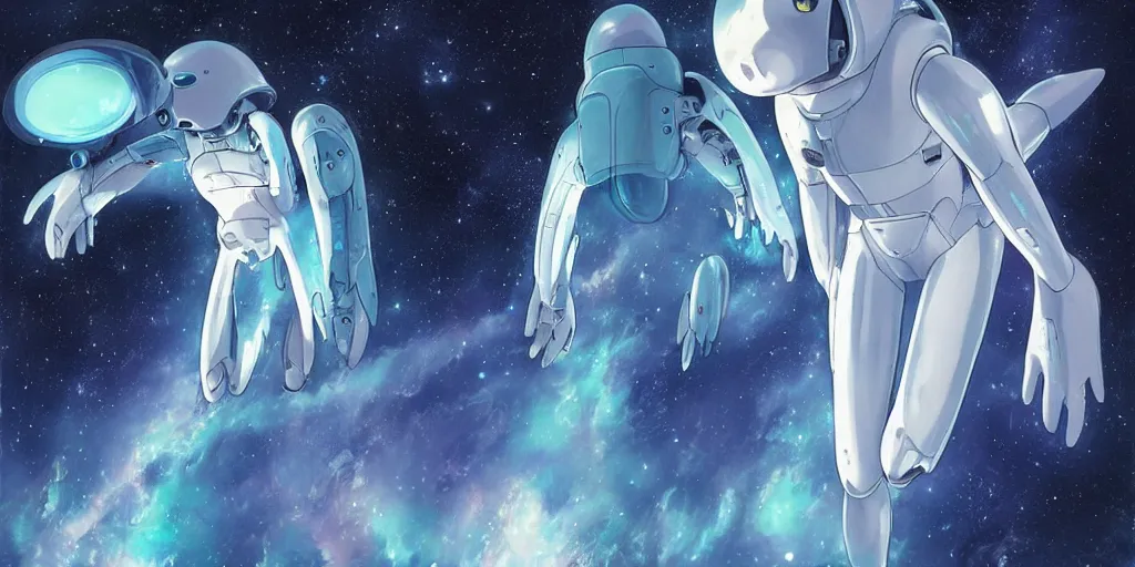 Image similar to hologram of a alien creature, art by makoto shinkai and alan bean, yukito kishiro