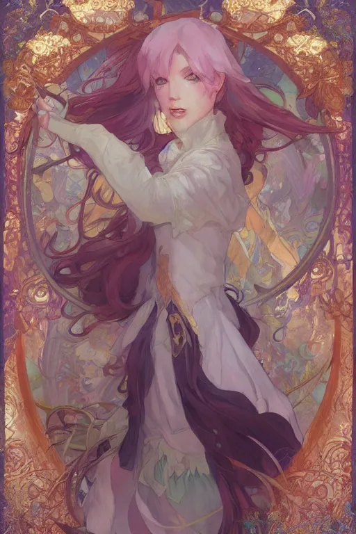 Image similar to merc storia, shimmering and prismatic, rococo, by krenz cushart and mucha and monet, trending on artstation.