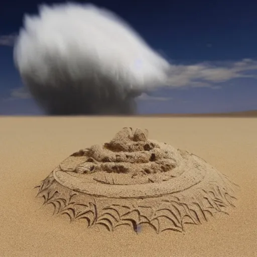 Image similar to a monster made out of sand in the desert with a tornado