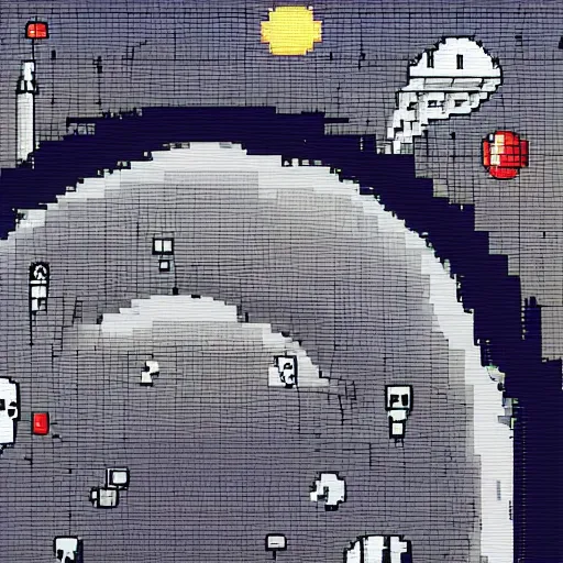 Image similar to close up of spaceship landing at a space port in london, pixel art,