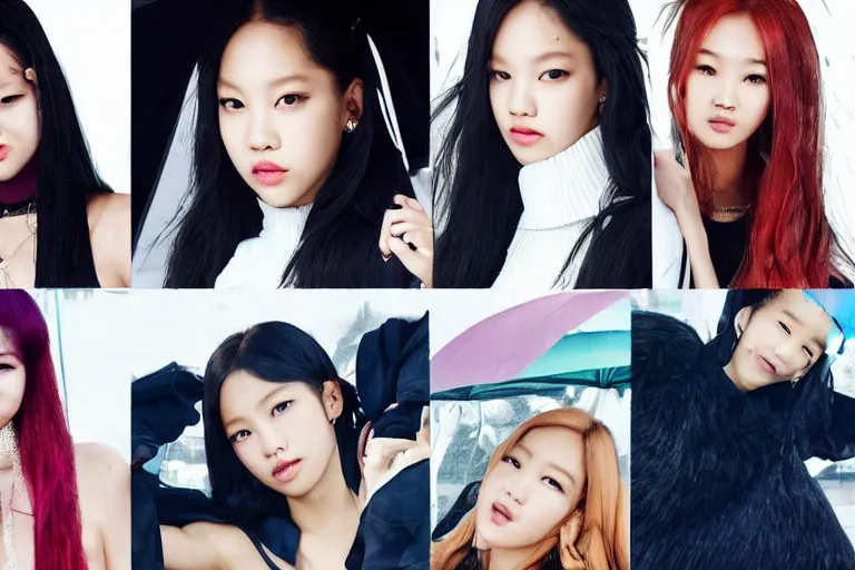 Image similar to blackpink celebrities posing in the rain