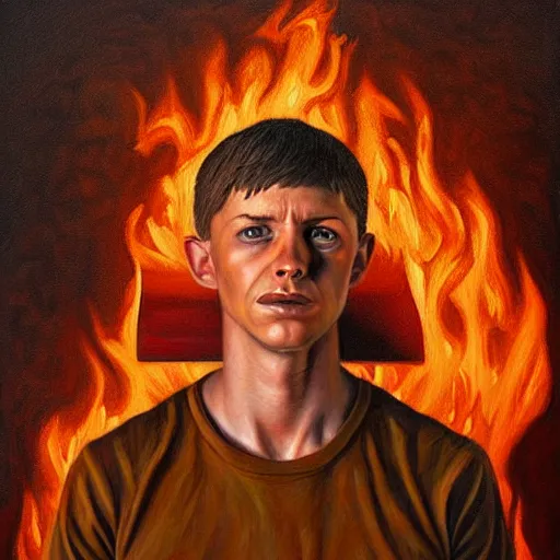 Image similar to a hyper realistic painting of a young fire - man, by jeffrey smith, by andrea kowch