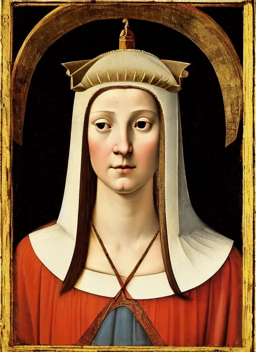 Prompt: portrait of young woman in renaissance dress and renaissance headdress, art by giotto
