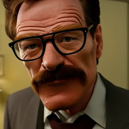 Image similar to Bryan Cranston dressed up as Ned Flanders for The Simpsons Live Action Movie film still, 4k resolution, 8k resolution, HD Quality, highly detailed, very detailed, detailed, studio quality lighting, digital art, trending on artstation, film still