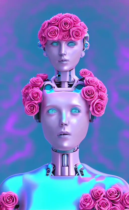 Prompt: detailed vaporwave pastel female robot made out of roses, 3d, digital art, 4k