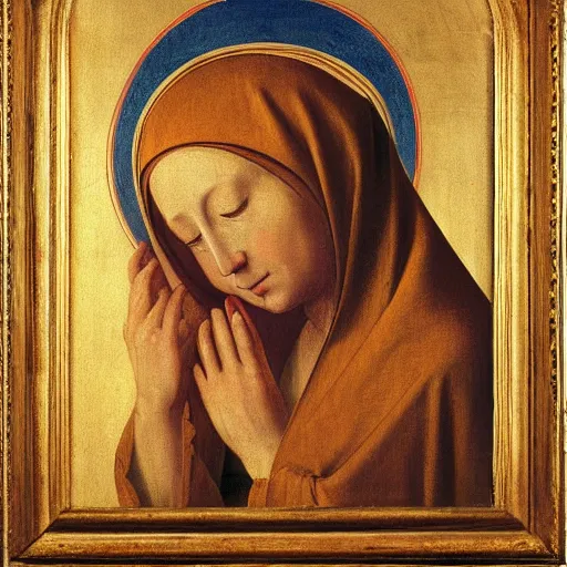 Image similar to original oil painting of mother mary crying tears by alessandro allori fra angelico