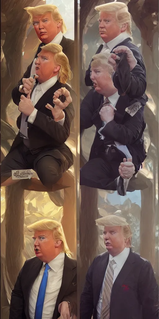 Image similar to portrait of before and after donald trump losing weight, highly detailed, digital painting, artstation, concept art, sharp focus, illustration, art by artgerm and greg rutkowski and alphonse mucha