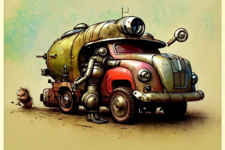 Image similar to adventurer ( ( ( ( ( 1 9 5 0 s retro future robot android fat rat truck. muted colors. ) ) ) ) ) by jean baptiste monge!!!!!!!!!!!!!!!!!!!!!!!!! chrome red