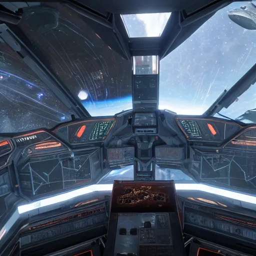 Prompt: photo realistic interior of Elite Dangerous space port