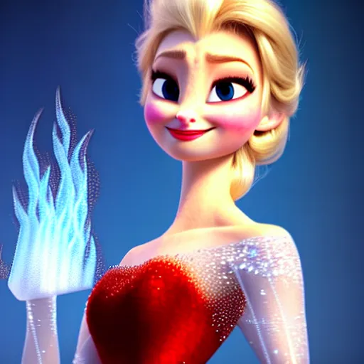 Image similar to elsa with fire powers wearing a red dress