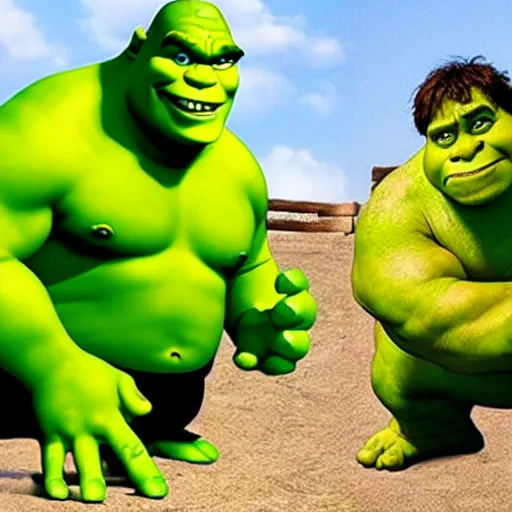 Prompt: shrek vs hulk