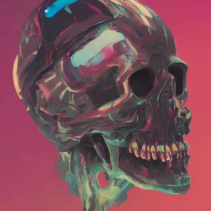 Image similar to a beautiful painting of a cyberpunk skull by sergey kolesov and sachin teng and pascal blanche. in style of digital art. colorful comic, symmetry, hyper detailed. octane render. trending on artstation