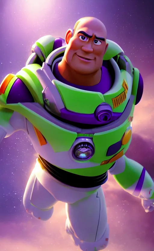 Image similar to dwayne johnson as buzz lightyear, dynamic lighting, photorealistic fantasy concept art, trending on art station, stunning visuals, creative, cinematic, ultra detailed