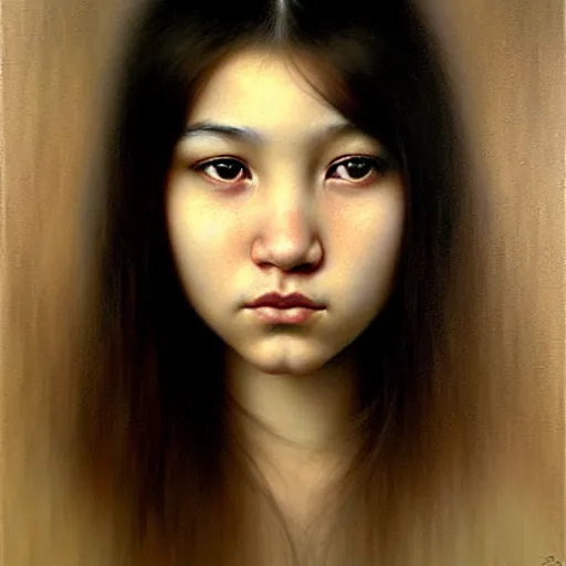 Image similar to beautiful portrait of a kazakh, ( emo ) girl, by casey baugh,, vladimir kush, yasunari ikenaga, yasar vurdem, william oxer