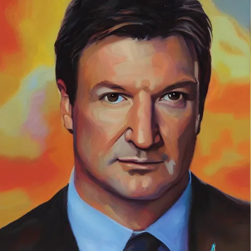 Image similar to A portrait of Nathan Fillion , oil painting