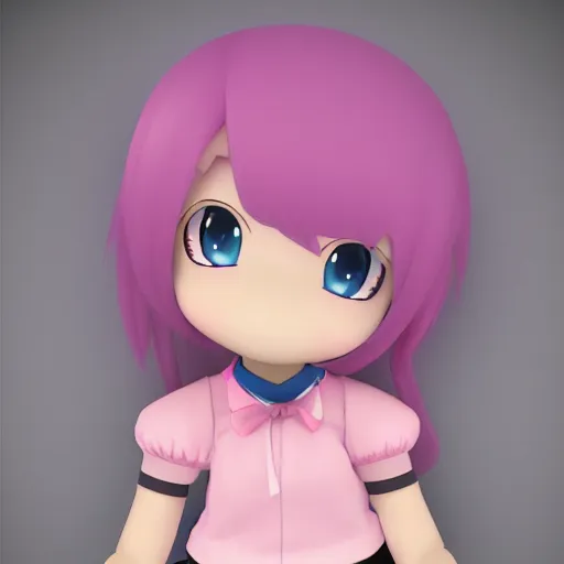 Image similar to cute fumo plush of a pink tomboy girl, pout, anime, vray